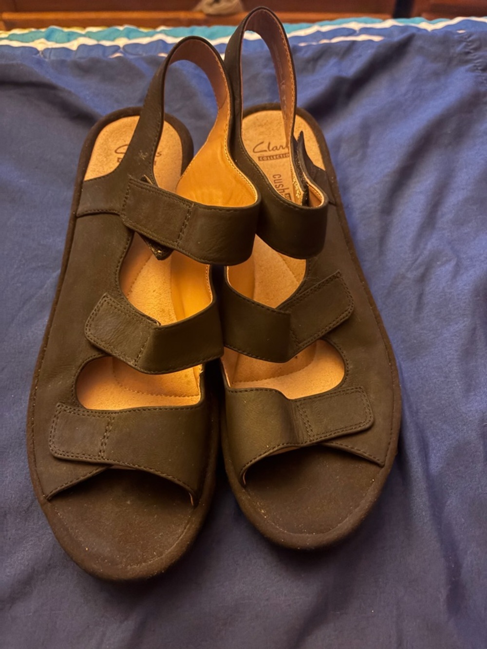 Clarks Black Triple-Strap Slingback Comfort Sandals